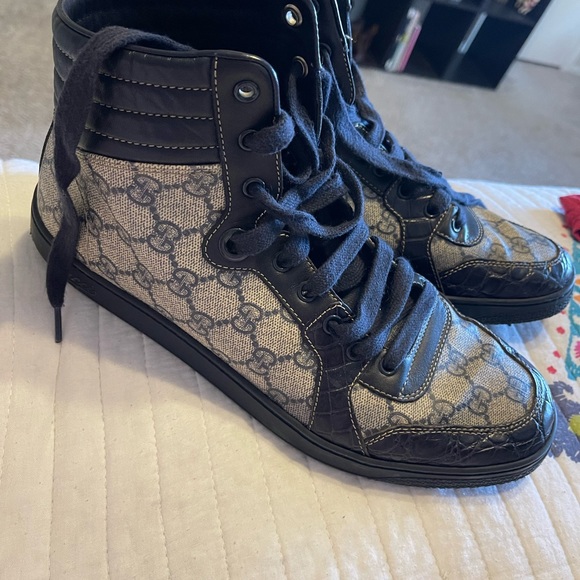 Gucci GG Imprime High Top Crocodile Skin Leather/Canvas Shoes Men’s US 9.5 - Picture 13 of 13